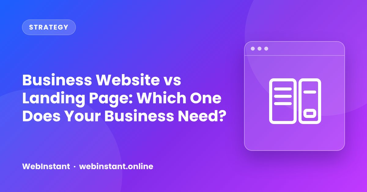 Comparison of a multi-page business website and a single-purpose landing page with one call-to-action