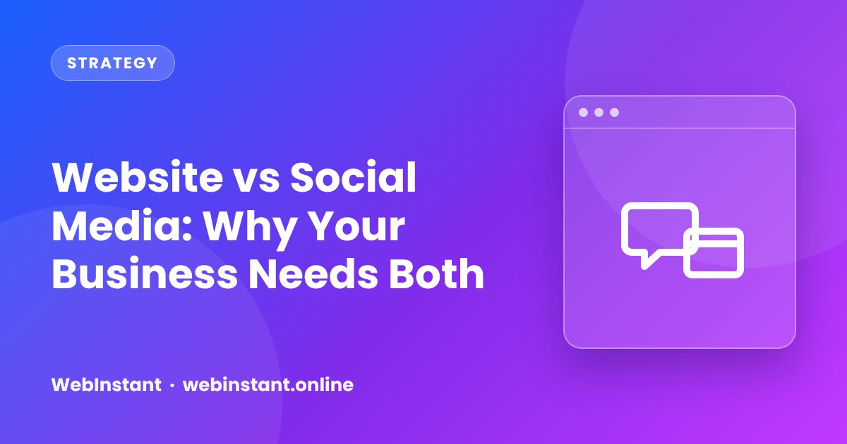 Illustration comparing social media profiles with an owned business website connected by an arrow